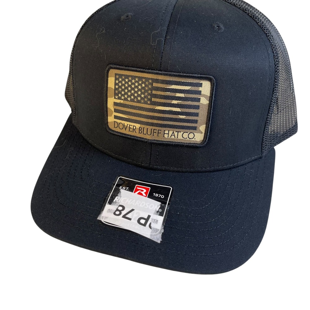 Richardson 112 Dover Bluff Hat Co Camo American Flag Trucker Hat Black Snapback